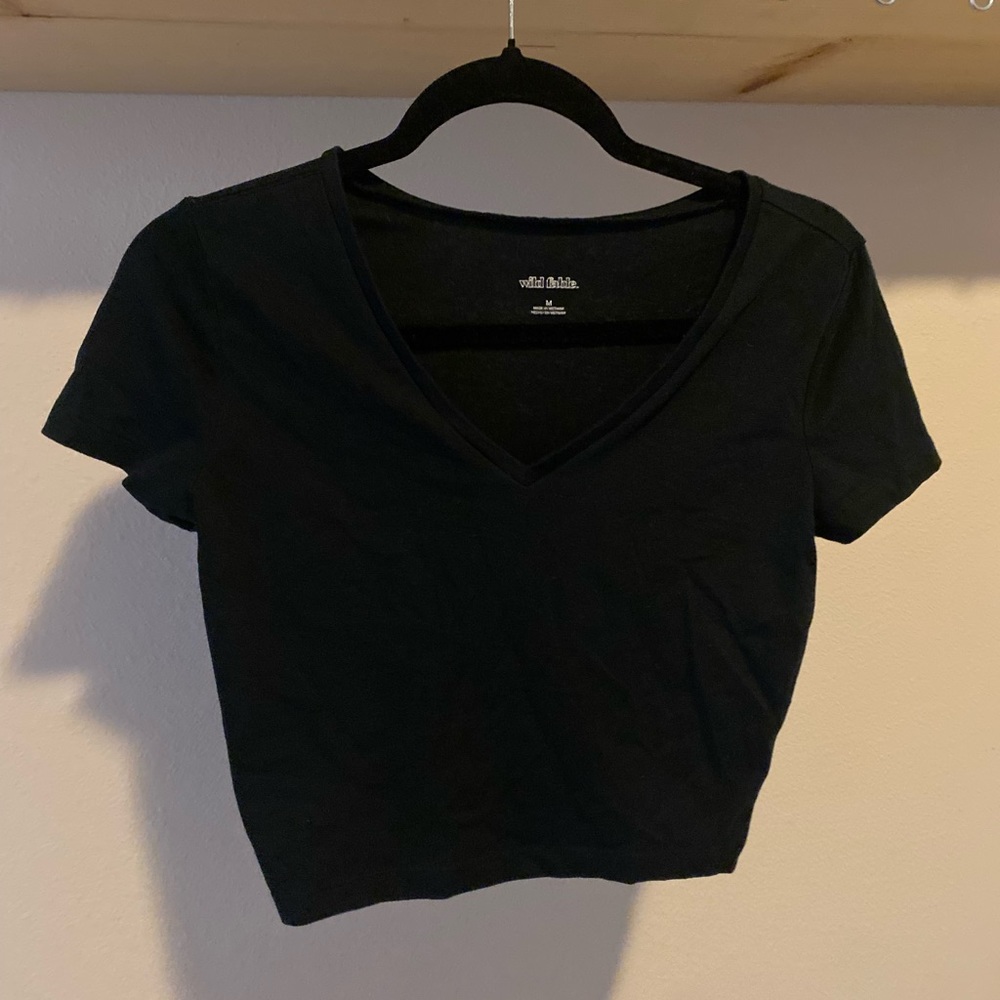 Black V - Neck Cropped T Shirt